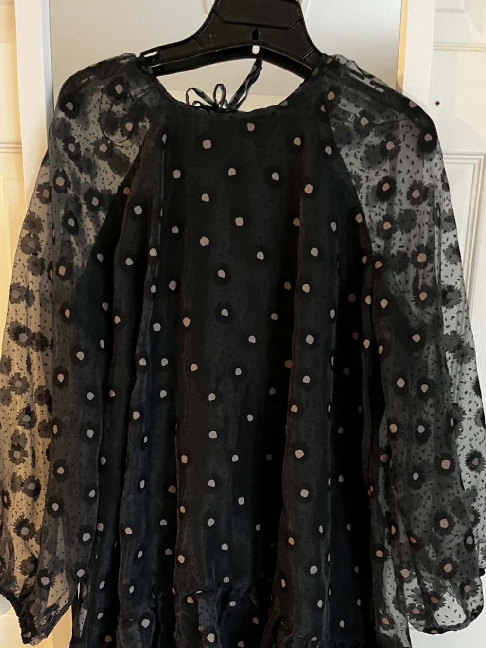 Zara Dress, Black chiffon with polka dots and flowers, size L
